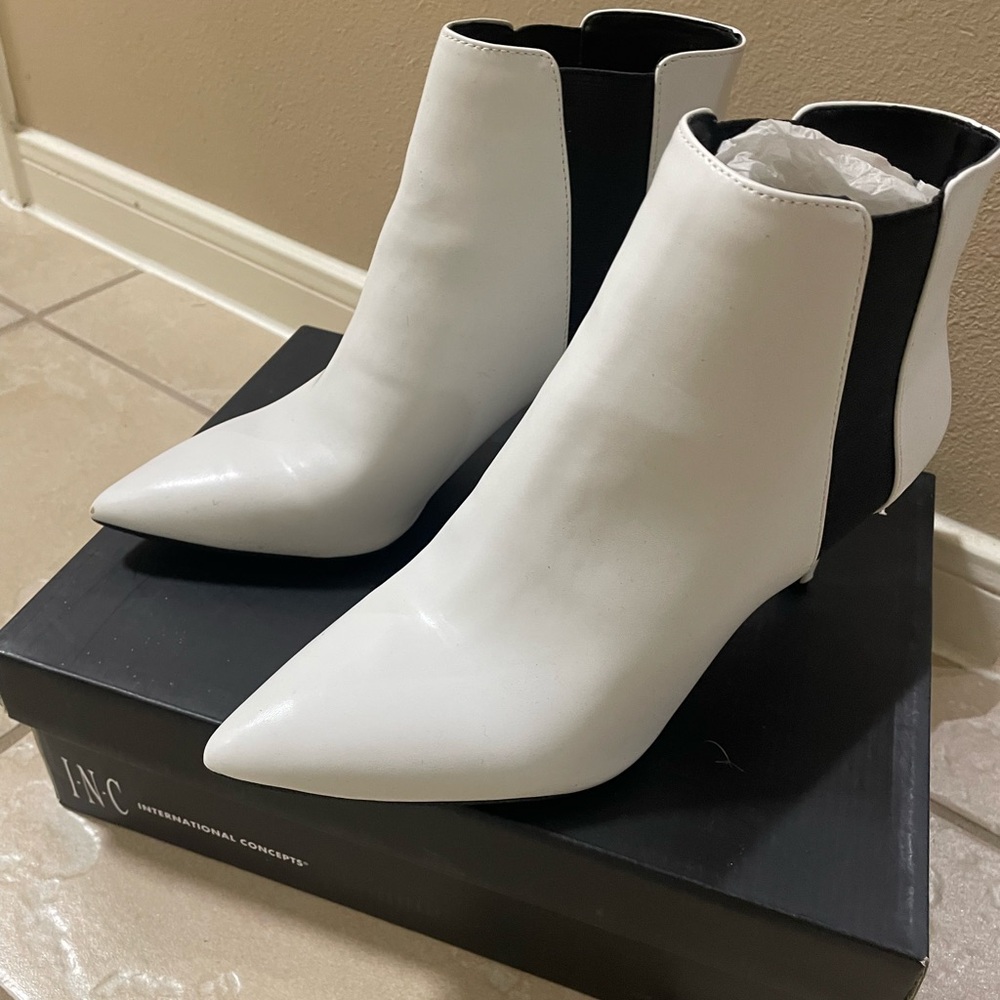 INC International Concepts Women's White and Black Ankle Booties